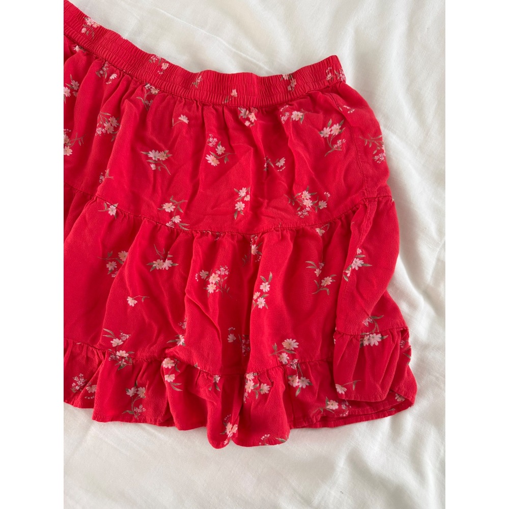 American Eagle Floral Tiered Mini Skirt XL Red Coral Boho Cottagecore Ruffle - Picture 3 of 6